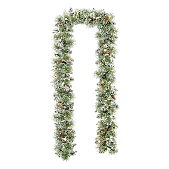 Glitzhome® 9Ft Pre-Lit Frosted Greenery Pinecones Christmas Garland with Timer | 9 ft | Michaels®